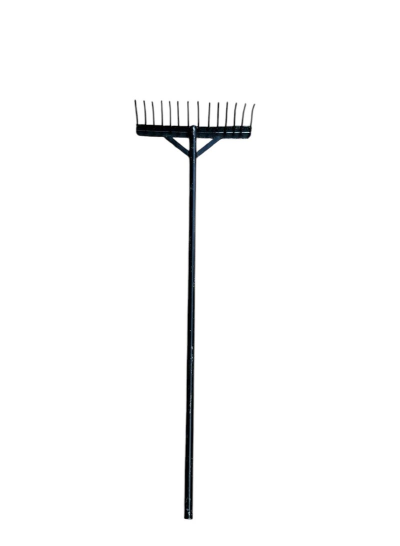 Metal Garden Rake Long Handle Garden Tool Black - Image 2